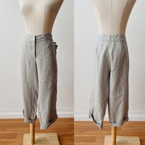 NWT EILEEN FISHER Linen Straight Capri With Tab Hem Light Gray Large